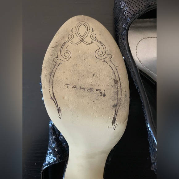 Tahari Leather Sequin Platform Heels - Picture 7 of 15